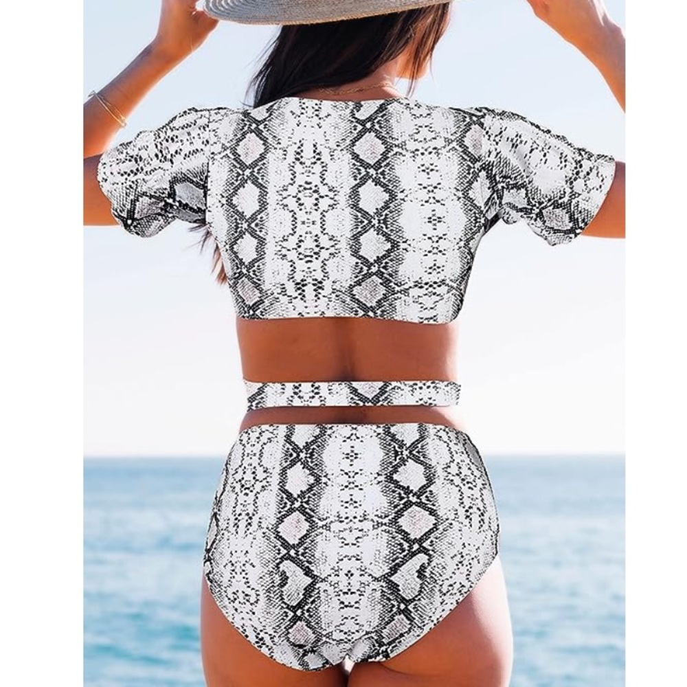NWT| High Waisted 2 Pieces Snake Print Bikini Suit - Picture 4 of 10